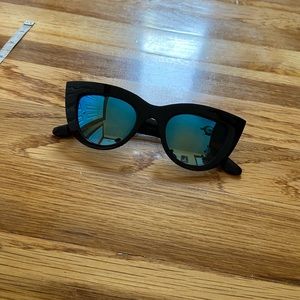 Cat Eye Blue Mirrored Sunglasses with Black Frame